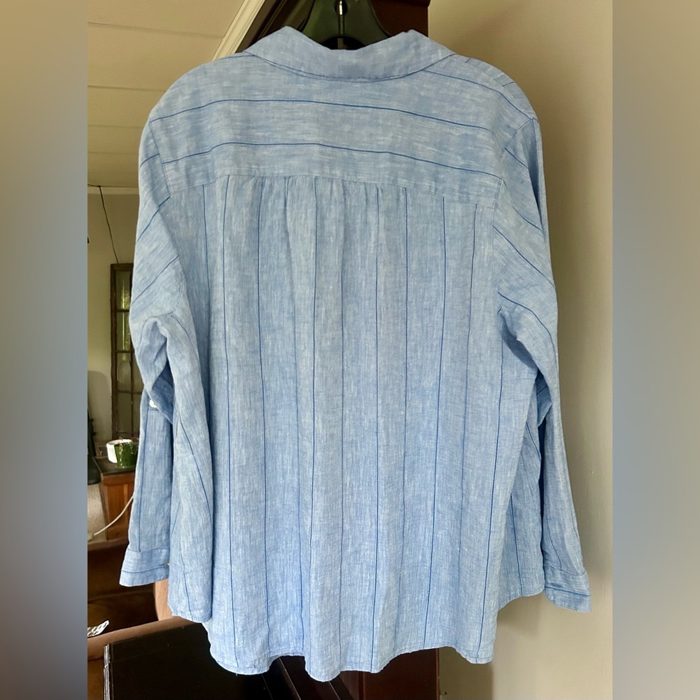 NWT J. JILL Blue Linen Stripe Long Sleeve Button Down Shirt Classic Office | XLP - Picture 7 of 16